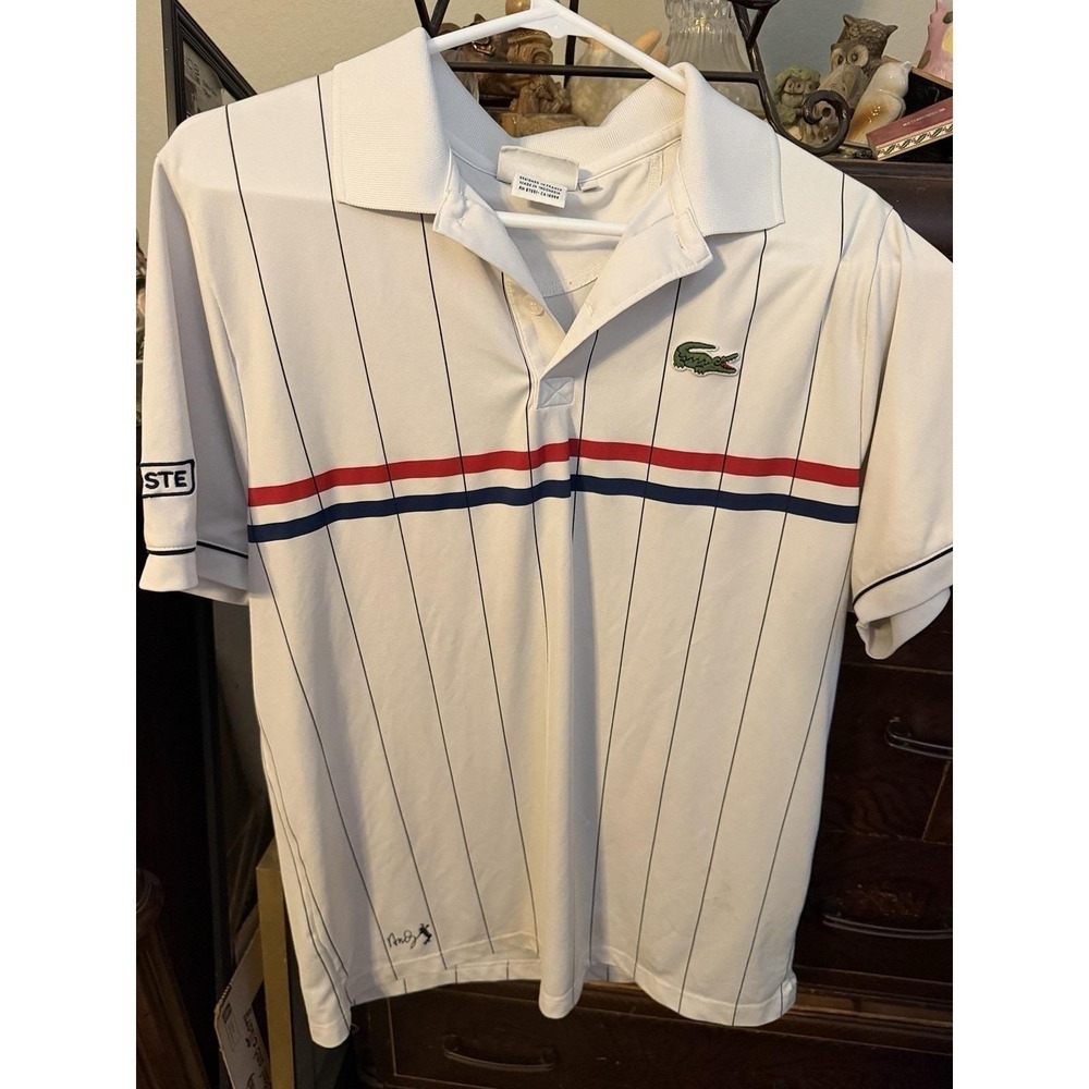 LACOSTE - Andy Roddick Men's Size 5 (M) White Stripe Tennis Polo Shirt Red Blue